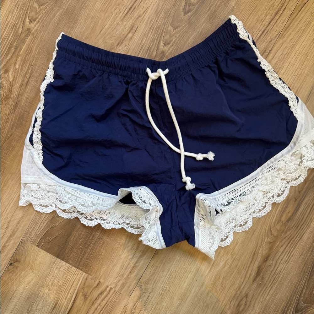 FP Movement by Free People Indigo Shorts with Cream Drawstring